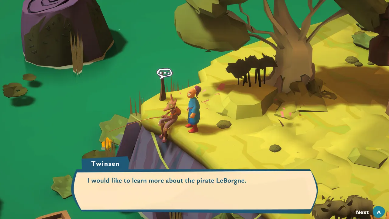 Twinsen talks with a villager under a large tree